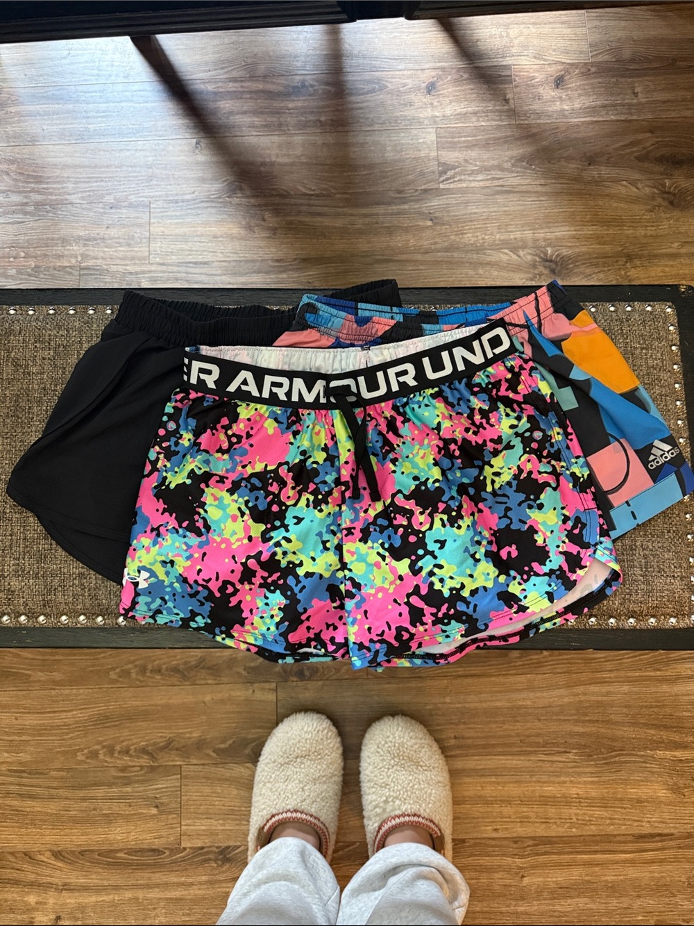3 pack of girls large athletic shorts - Under Armour - All In Motion - Adidas